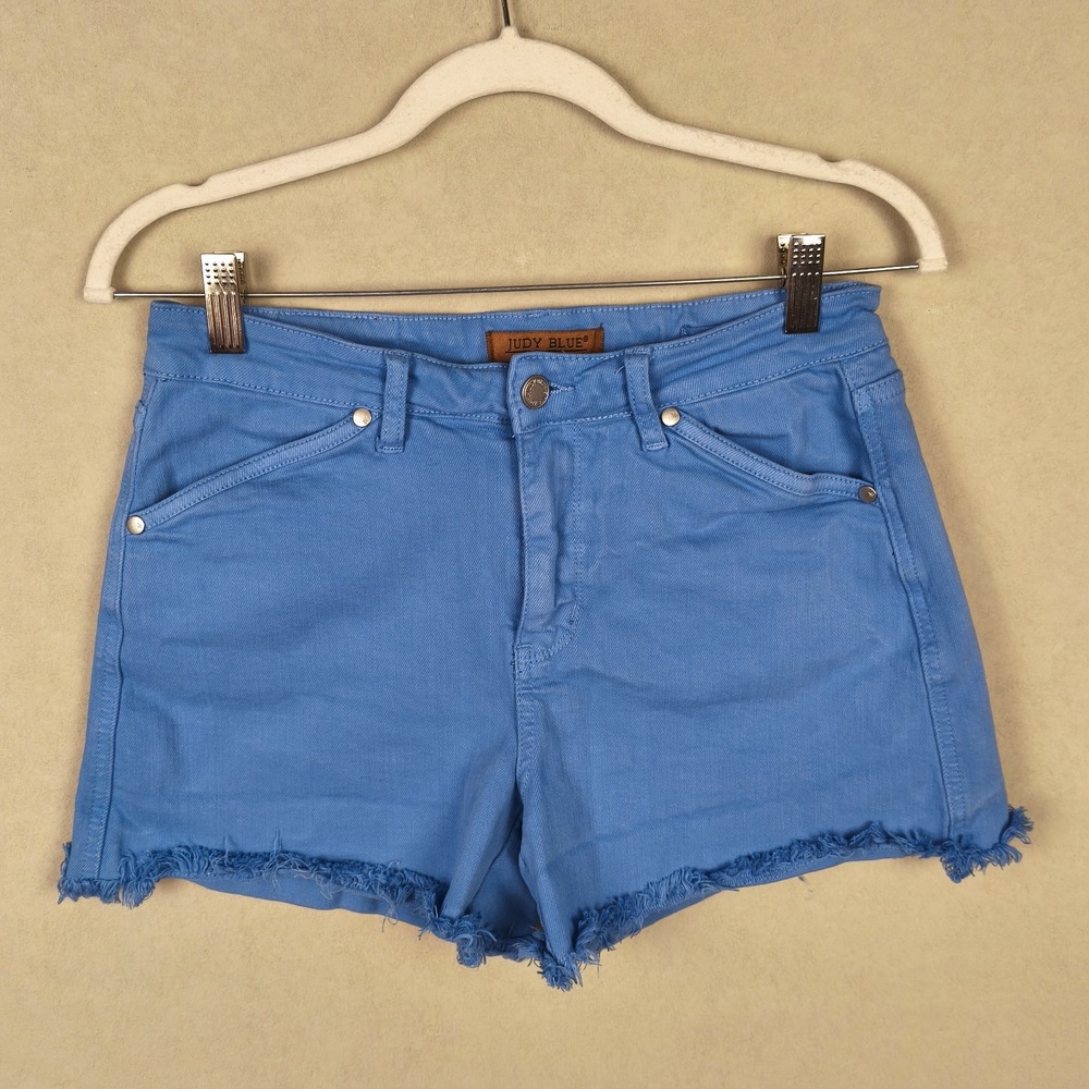 Judy Blue Garment Dyed Frayed Hem Denim High Rise Shorts Womens Size Medium Boho